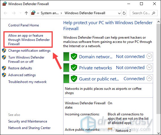 allow an app through windows defender firewall