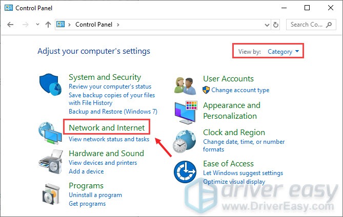 network and internet on Control Panel