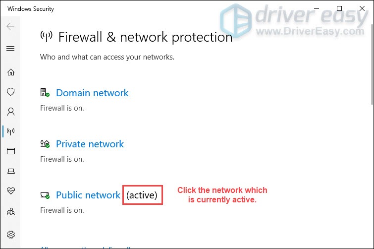 click the network which is currently active