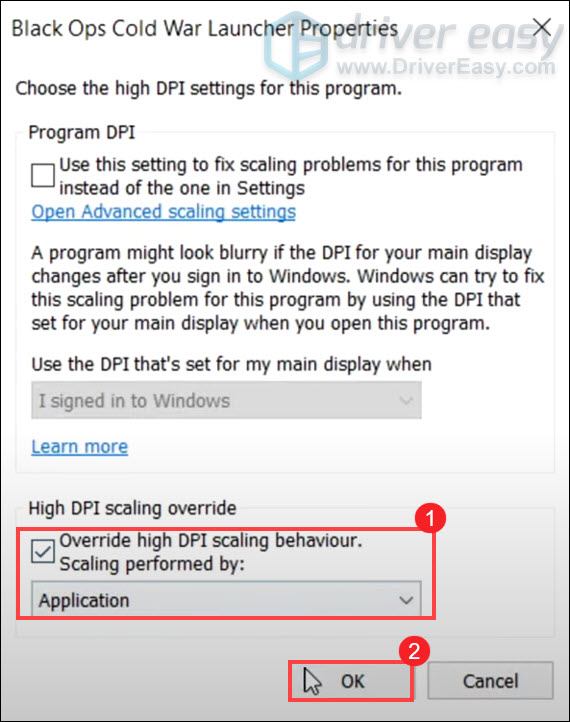 disable high DPI settings