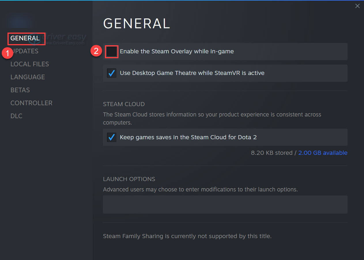 Disable the Steam Overlay