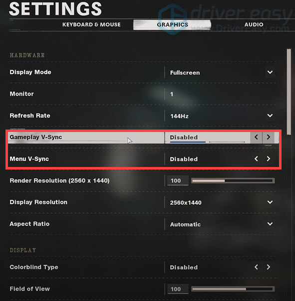 Disable V-Sync Call of Duty Black Ops Cold War crashing on PC