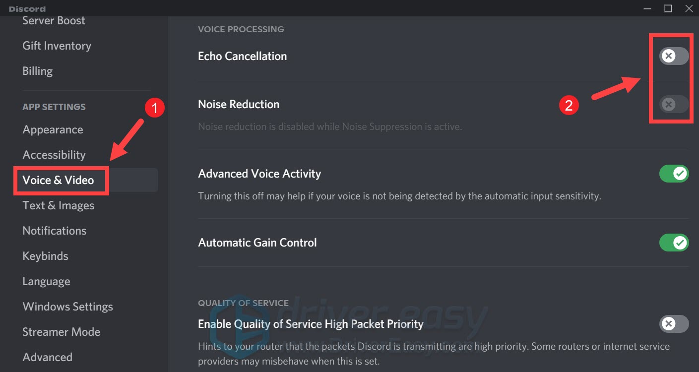 disable voice processing Discord