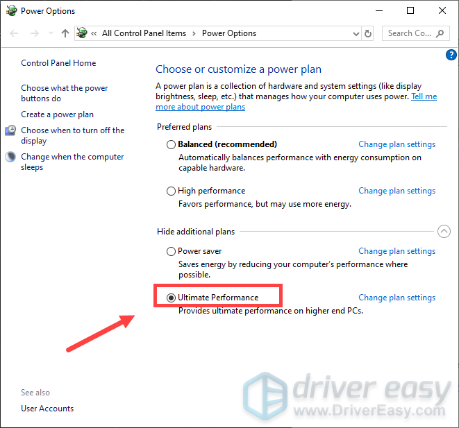 change power options; ultimate performance Windows 10