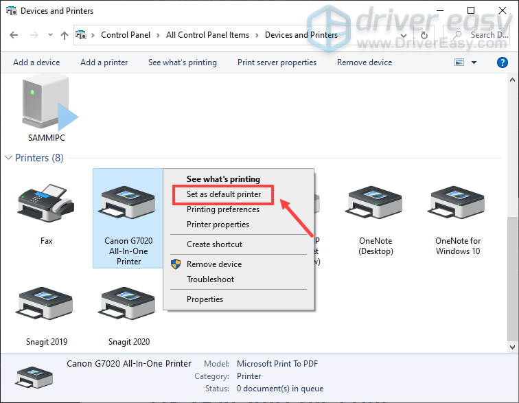 set Canon printer as the default printer